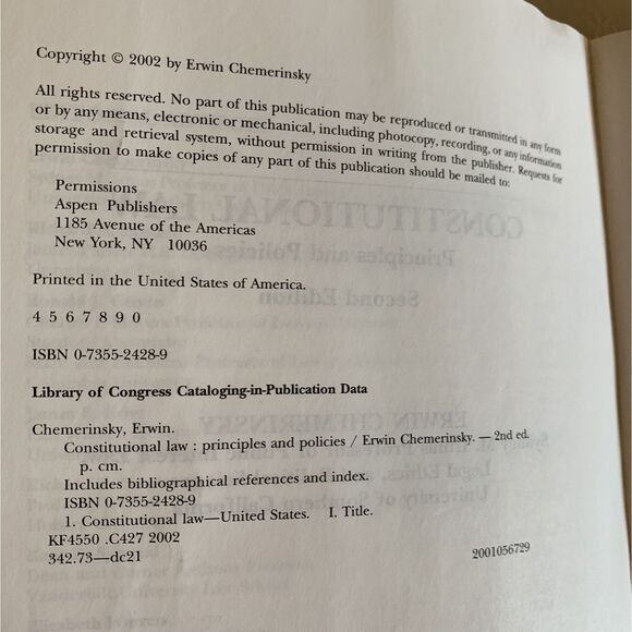 Constitutional Law Principles And Policies Book Second Edition 2002 SC Chemerins - Picture 4 of 5